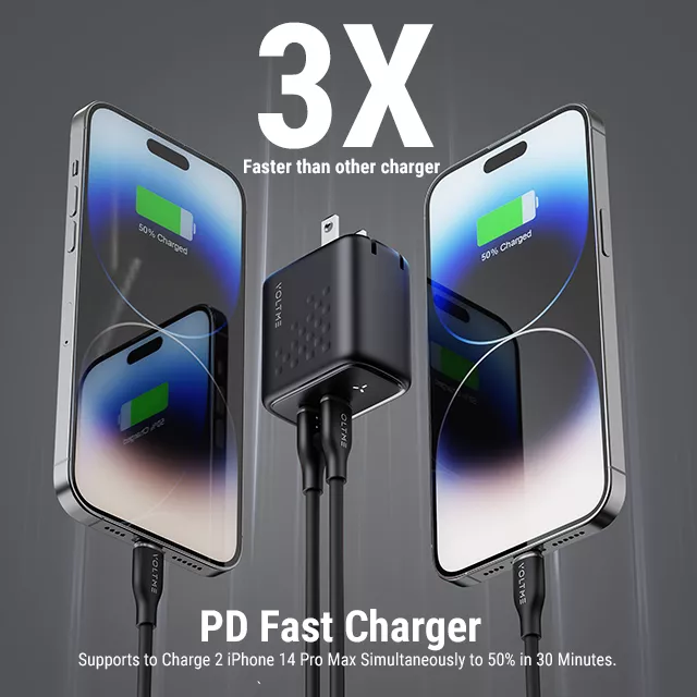 VOLTME REVO 35 DUO CC charging two iPhones with its dual USB-C ports