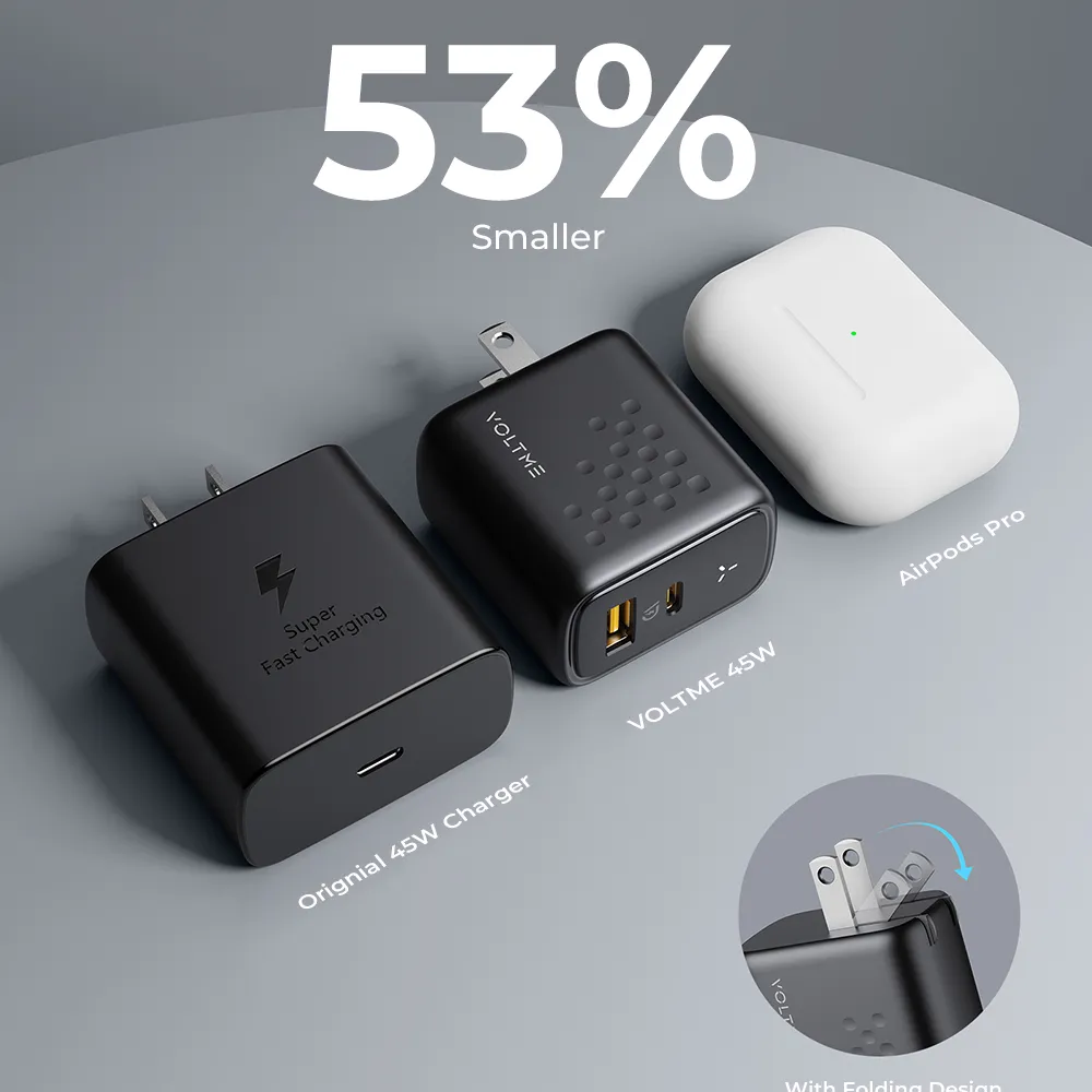Compact size of the VOLTME REVO 45 DUO CA charger