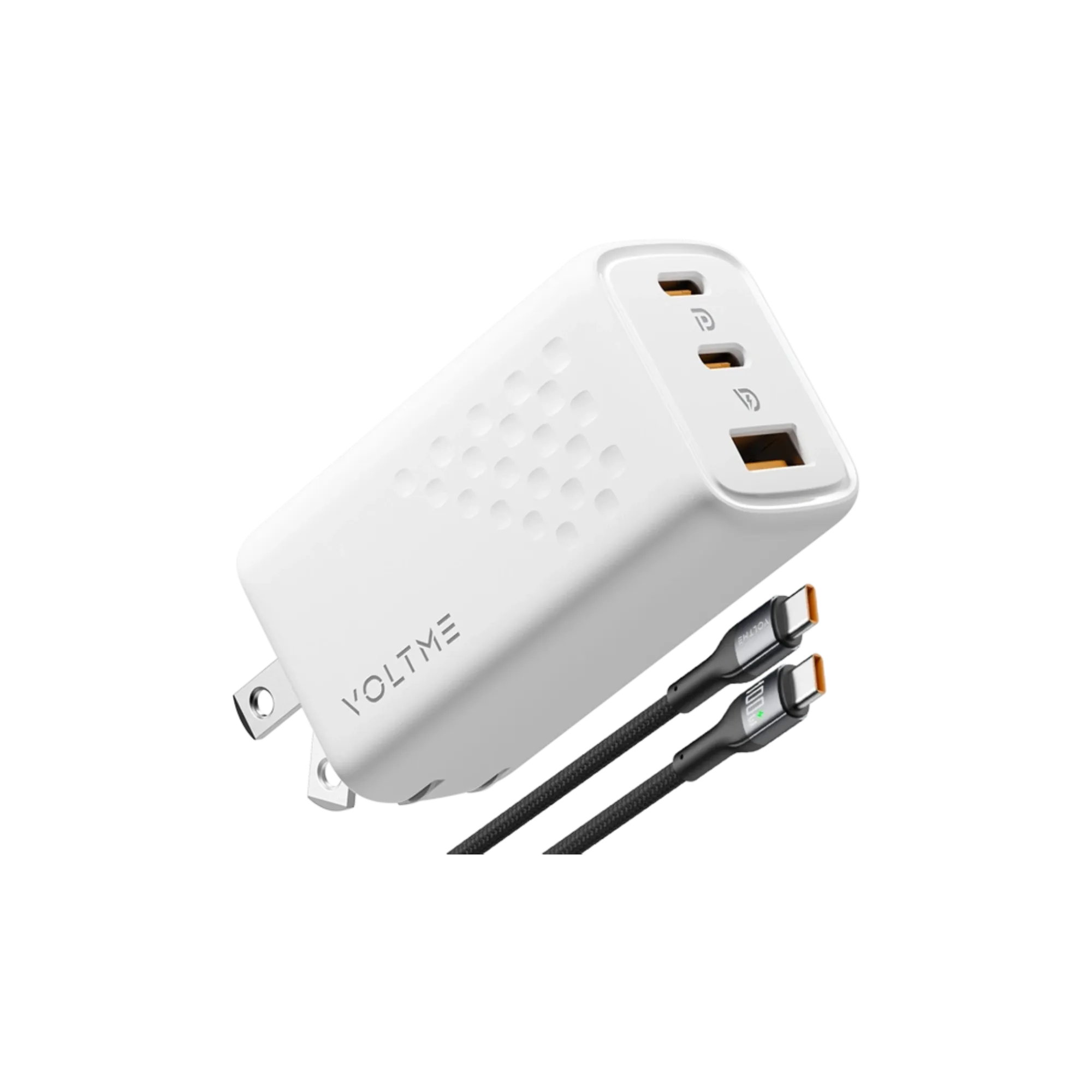 VOLTME REVO 67 Lite charging a laptop and phone with included cable